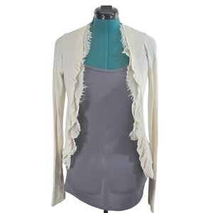 Poof Excellence Cardigan Womens Large Cream Cotton Blend Ruffle Open Front Boho